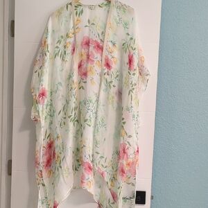 Spartina 449 Floral Light Linen Blend Kimono Cover Up Vacation One Size